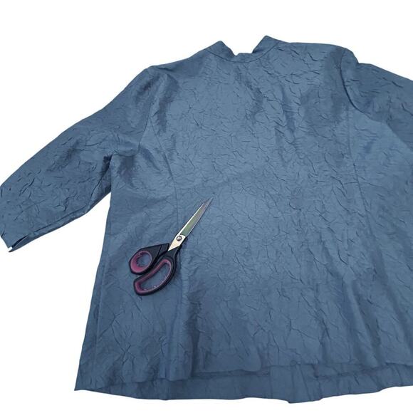 Eileen Fisher Woman Crinkled Silk Top Blue Mandarin Collar 3/4 Sleeve 1X - Picture 14 of 15
